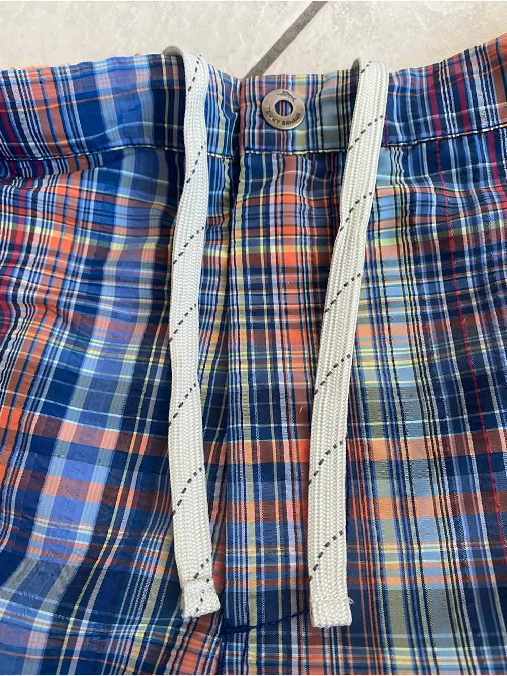 Tommy Bahama Mens XL Swim Trunks Plaid Blue Orange Mesh Lined Beach Shorts - Picture 8 of 16